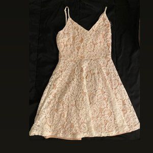 White and Nude Lace Skater Dress